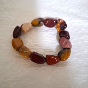 A Polished Mookaite Jasper Stone Stretchy Gemstone Bracelet Earthy Grounding